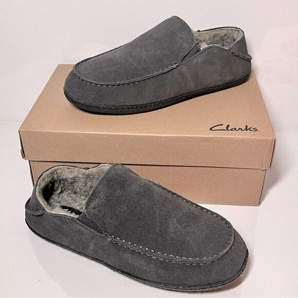 Clarks Men's Suede Faux Fur Convertible Slippers - Picture 1 of 9